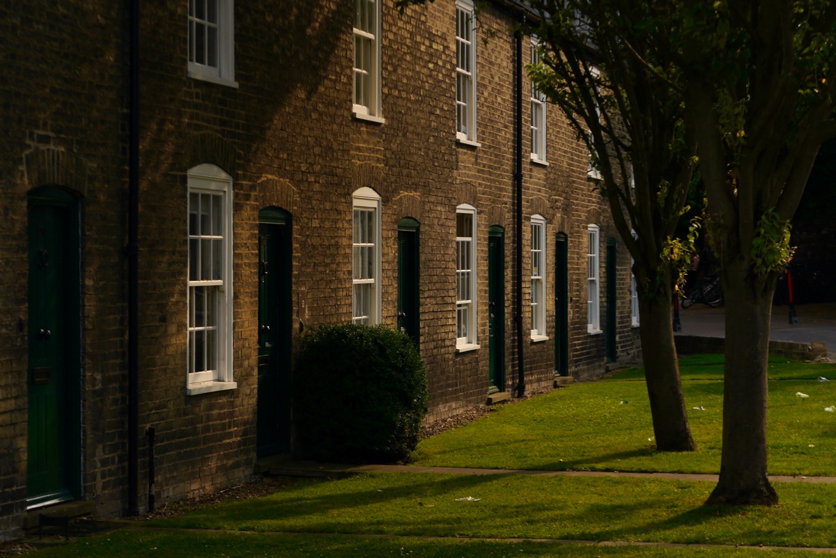 Row of cottages at golden hour, Cambridge